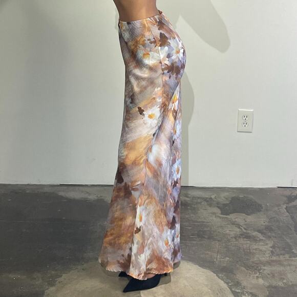 Cream and Orange Floral Maxi Skirt - Picture 2 of 4